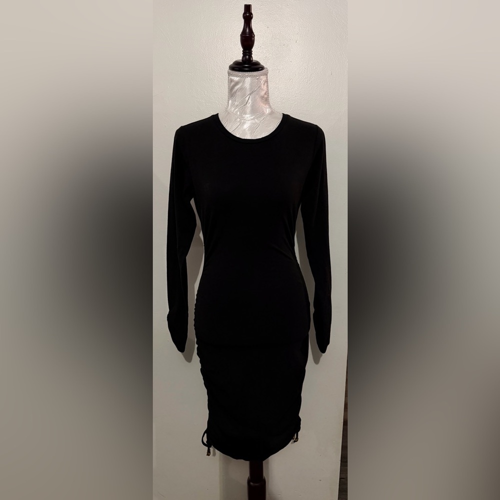 Michael Kors Elegant Little Black Long-Sleeve Fitted Dress